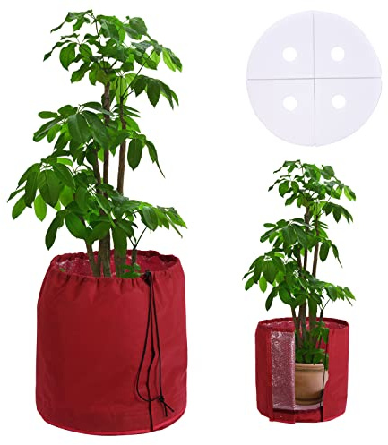 DEWUR Thermo Topfschutz für Pflanzen in Aussenbereichen, doppelt isoliert, Winterschutz für Kübelpflanzen vor Frost und Nässe, mit Drainage (45x50cm, Rot)