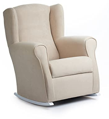 Sillonea - Sillón Lactancia Roma, Usado para amamantar/Dar el Pecho. Butaca balancín para habitación del Bebe. Medida: 100x74x77 cm. Tapizado con Tela Antimanchas. (Beige, Madera Nogal)