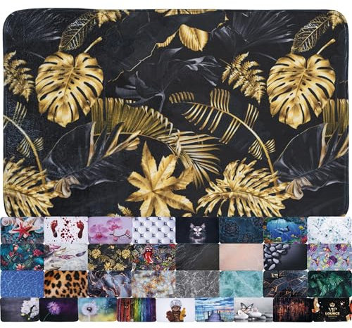 Sanilo Badteppich, viele schöne Badematten zur Auswahl, Badvorleger sehr weich und rutschfest, waschbar und schnelltrocknend (Golden Leaves, 70 x 110 cm)