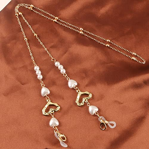 Brillenkette Brille Dual-Use Lanyard Pearl Heart Anti-Lost Lanyard Chain Retro Pearl Love Beaded Necklace Temperament Mask Chain Gold
