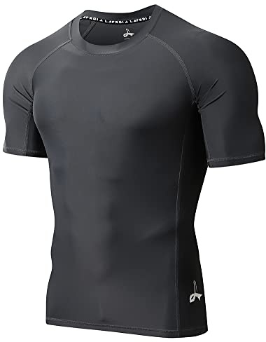 LAFROI Kortärmad UPF 50+ underställ skins kompression utslag skydd för män Sym Dark Grey Size XL