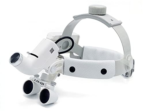 Medizinische LED Dental Binocular Loupes Chirurgisch Lupenbrille Zahnheilkunde Stirnbandlupen Kopflampe 3.5X 420mm Scheinwerfer 65000Lux