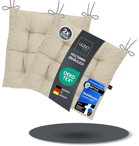 LILENO HOME 2er Set Stuhlkissen 13 Latte (40x40x6 cm) - Sitzkissen für | Garten, Küche oder Esszimmer - UV-beständige indoor u. outdoor Stuhlauflage als Stuhl-Kissen (Linda FUM)