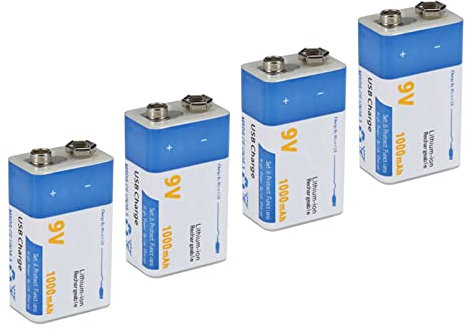 CSTAL Batterie De Secours Haute Performance, Batterie Li-Po Rechargeable USB 9 V 1000 Mah, pour Instrumentation Jouet Télécommande Détecteur De Métaux, 4 Pièces