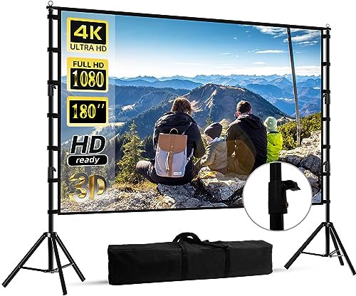 180 inch Projector Screen with Stand,HUANYINGBJB Outside Projection Screen, Portable 16:9 4K HD Rear Front Movie Screen with Carry Bag for Theater Backyard Movie Night,Cinema School, Churches,Parties
