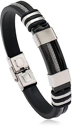 Jitnga Pulseras De Gel De Silicona De Acero Inoxidable Para Hombre, Pulsera Negra Con Cadena De Cable De Acero Para Pulsera De Hombre Y Niño