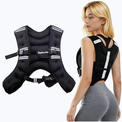 Stepfowarder Gewichtsweste, 3kg / 5kg Trainingsweste mit Reflexstreifen und Verstell-Riemen, Fitnessweste für Krafttraining, Laufen, Cardio und Fitness (5 KG - Schwarz)