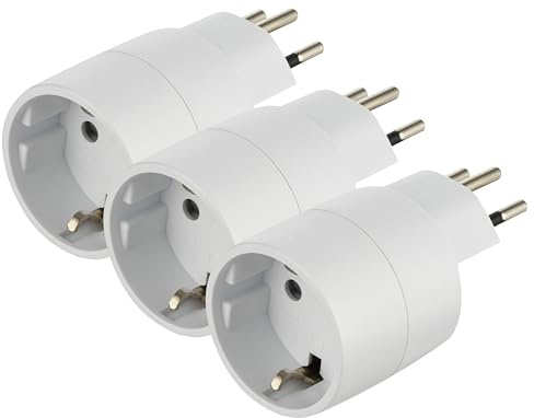 Electraline 70040 Reiseadapter (Schuko) 2 Europa in die 3 Pins Schweiz, weiß (Packung mit 3)