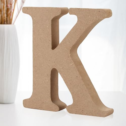 Darryy 10cm Stehende Holzbuchstaben, Log Natural Große Holzbuchstaben zum Basteln, unbehandelte Holzdekorationen für Zuhause, Wand, Party, Dekoration, DIY-Projekte (K)