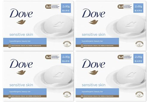 Dove Hypoallergenic Beauty Cream Bar 3 in-1 Cleanses, Moisturises and Nourishes Sulphate-Free Bath Soap for Soft and Smooth Skin, Specially Made for Sensitive Skin 8x90g [Pack of 8]