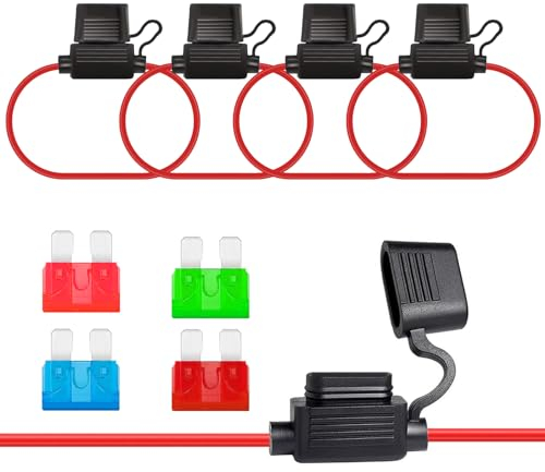 ALLECIN 10AWG Fuse Holder Waterproof 32V Inline Blade Fuses Holders Wire with 10A 15A 30A 40A Standard Car Fuses (Pack of 4 Pcs)