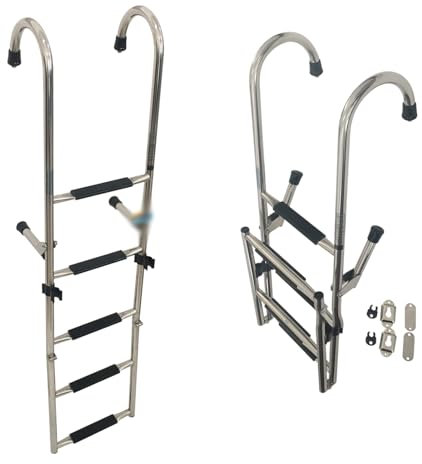 SUYUDD 4/5/6 Step Inboard Boat Ladder, Stainless Steel Telescoping Step Ladder Folding Dock Ladder for Marine Boat Yacht Swimming Pool 440lbs Capacity