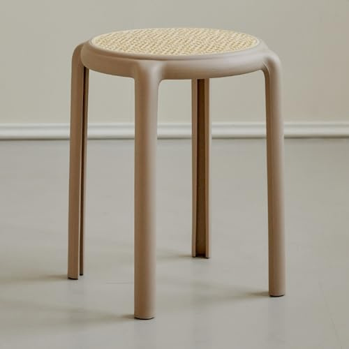 ILOOXI Rund Esszimmerhocker, Stapelhocker Hocker Stapelbar Küchenhocker, Rattan Barhocker Bunte Stapeltisch Für Klassenzimmer, Wohnzimmer, Esszimmer(Khaki)