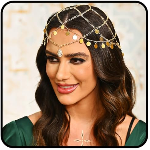 Zoestar Pailletten-Kopfkette Gold 1920er Flapper-Kopfbedeckung Kappe Roaring 20s Kristallnetz-Haarkette Festival-Kostüm Haar-Accessoires für Frauen