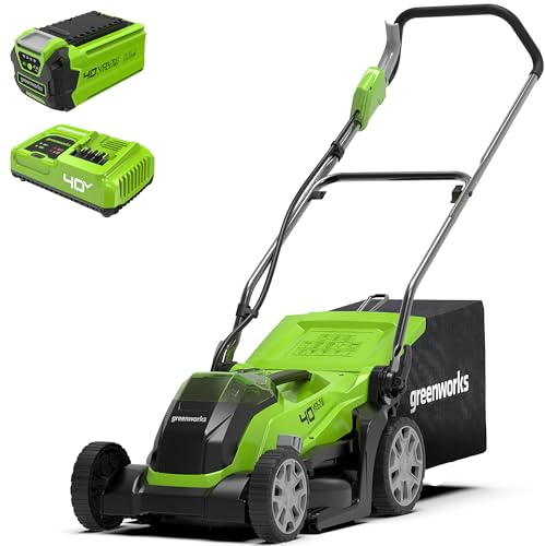 Bundle of Greenworks G40LM35 Kabelloser Akku Rasenmäher + 2 X Greenworks 40V Akku G40B2 + Greenworks 40V Akku Ladegerät - G40UC5