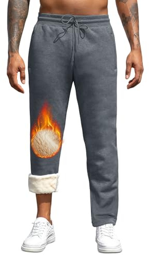 TMEOG Pantalon Chandal Hombre Invierno Pantalón Termico Jogger Algodon Pantalon Forro Polar Felpa Pantalón Deportivo con Bolsillos Cremallera y Cordón para Hombre