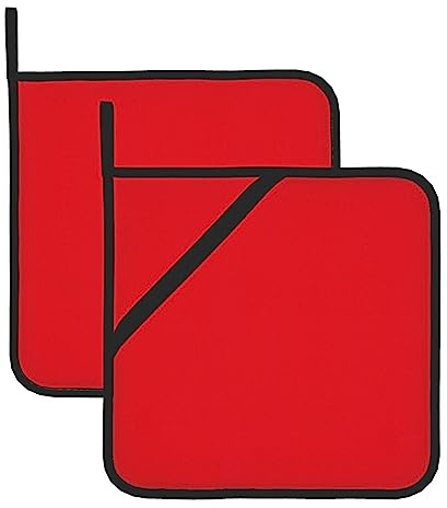 Lot de 2 maniques carrées résistantes à la chaleur avec motif rouge uni 20,3 x 20,3 cm : tissus de qualité, anti-brûlure et faciles à nettoyer