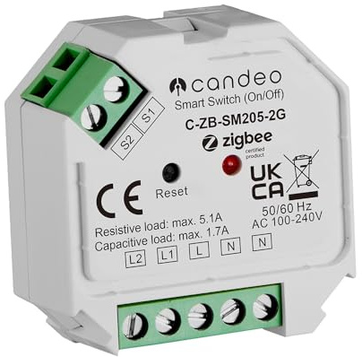 Candeo Module de commutation Zigbee 2 interrupteurs, compatible avec interrupteurs à bascule, Home Assistant, Philips Hue, Hubitat