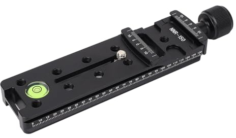 Jectse 150mm Rail Nodal Slide Metal Quick Release Clamp, Double Dovetail Focusing Rail Plate with 1/4 Camera Screw & Bubble Level for Camera Mounting Microphone Flash Panel Light