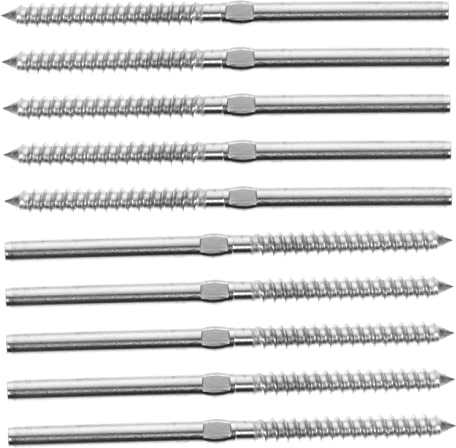 Vis à Bois à Sertir en Acier Inoxydable pour Câble de Garde-corps, 10 Pcs | Filetage Droit et Gauche, Réglage sans Tendeur ni Ridoir, Usage Extérieur pour Poteau Bois