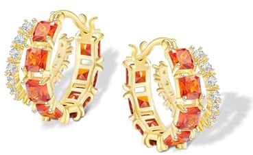Mesovor Goldene Doppel Creolen Ohrringe für Damen, 14K Vergoldete Farbige Zirkonia Creolen Ohrringe, Gold Earrings, Schmuck Geschenke (Orange)