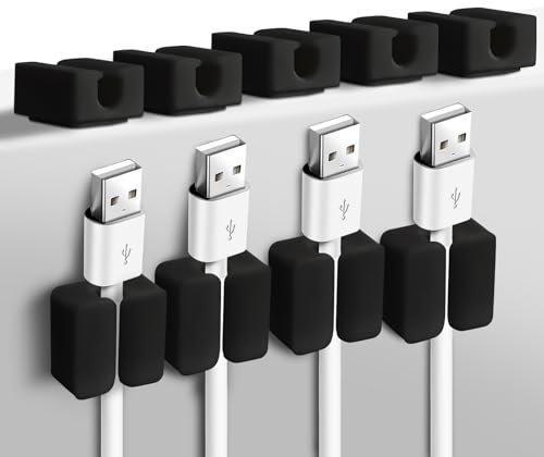 Andibro 10 Stück Silikon kabelhalter selbstklebend,Kabel Organizer Kabelmanagement Kabelführung Kabel Fixierung USB Ladekabel Halter Kabelbefestigung für Schreibtisch Netzkabel Audiokabel(Schwarz)