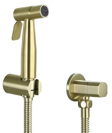 SWHC Bidet Handbrause Set, Hoher Druck Bidet Sprayer mit Halterung und Eckventil, Premium Edelstahl Bidet Handbrause für Toilette, Gebürstetes Gold Bidet Brause