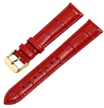Qgsaghty Rindsleder-Uhrenarmband, 12–24mm, Leder-Uhrenarmband, Uhrenkette, goldene Dornschließe, rote Linie, Rot, 22mm