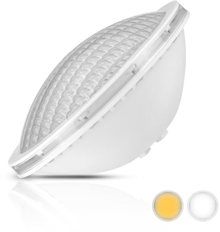 OSREE Foco Piscina LED PAR56 Sumergible, 20W Bombilla Piscina No Regulable 1600lm, Lámpara de Piscina 12V AC/DC, IP68 Impermeable para Piscinas de Liner, Fibra y Hormigón, Luz Blanco Cálido