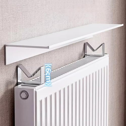 Etagere Radiateur à Poser sans Percer, Cache Radiateur en Aluminium Tablette Radiateur Flottantes Blanc pour Le Rangement et la Décoration, Charge Maximale 30kg,W 14.5cm/5.7in; L 50cm/19.7in