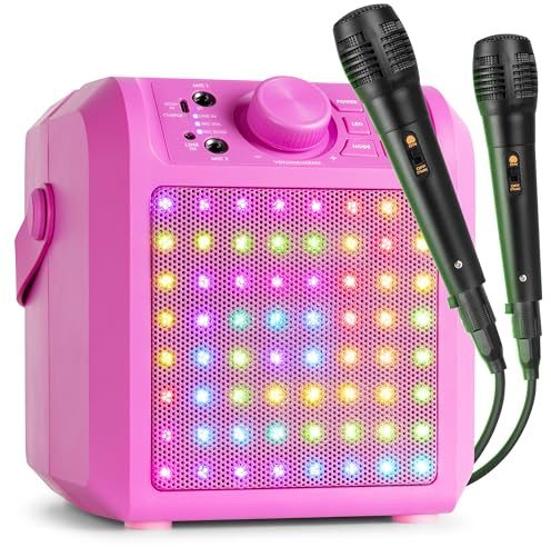 Fenton KAR50P Enceinte Karaoké Enfant Bluetooth avec Façade Lumineuse 50 Watts - Rose, Batterie Integrée, 2 Micro Inclus, Une Activité Ludique pour Les Enfants et Les Fêtes d'Anniversaires
