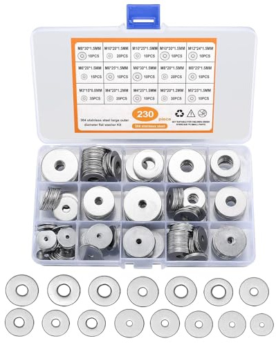 SKENGWEL Unterlegscheiben Set Edelstahl, 230 Stück große Flach Unterlegscheiben，Sicherungsscheiben Sortiment Kit,mit Einer Sortimentskasten,Metall Scheiben Muttern, 15 Größen M3/M4/M5/M6/M8/M10/M12