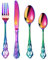 SHEUMNT Retro Rose Rainbow Silverware Set for 6, Gorgeous 24 Pieces Stainless Steel Flatware Set, Service for 6, Utensil Set Fork Spoon Knife, Antique Baroque Cutlery Set