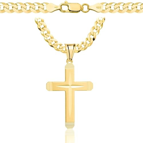 AMAR OPRAVA goldkette herren mit kreuz 585, Kette Herren 925/585 - kreuz kette herren gold 585 massiv - 5 mm, Kreuz Kette - Goldkette Kreuzkette - panzerkette gold 585