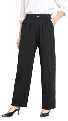 Bamans Pantalones de traje para mujer, traje de pantalón, pantalones de tela informales, elegantes, pantalones de pierna recta, cintura alta, cintura alta, con bolsillos, Negro , XL