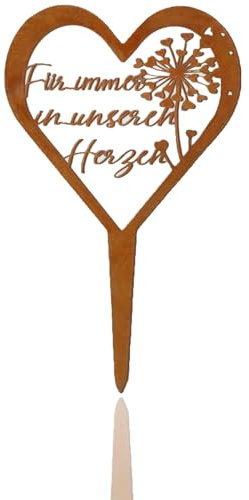 MOAZIFI Grabschmuck Wetterfest, Grabdekoration Wetterfest Metall Herz 28x18cm - Rostoptik Grabstecker mit Spruch Für Immer in unseren Herzen, Langlebige Friedhofsdeko für Grab und Garten