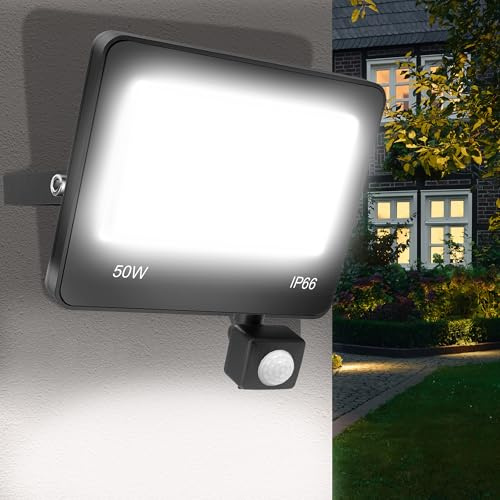 ANNIFUNLY Projecteur Led Extérieur Detecteur de Mouvement, 50W 5000LM IP66 Etanche Éclairage d'extérieur, 6500K Projecteur Led avec Détecteur Lampe de Sécurité pour Garage, Cour, Jardin, Entrée