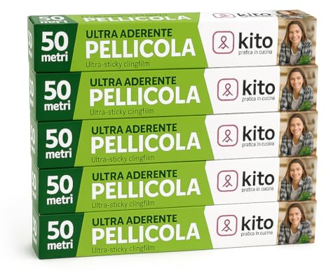 Pellicola Ultra Aderente 50 Metri – Confezione da 3 o 6 Rotoli | Pellicola Trasparente per Alimenti, Alta Aderenza, Ideale per Cucina e Conservazione (6)