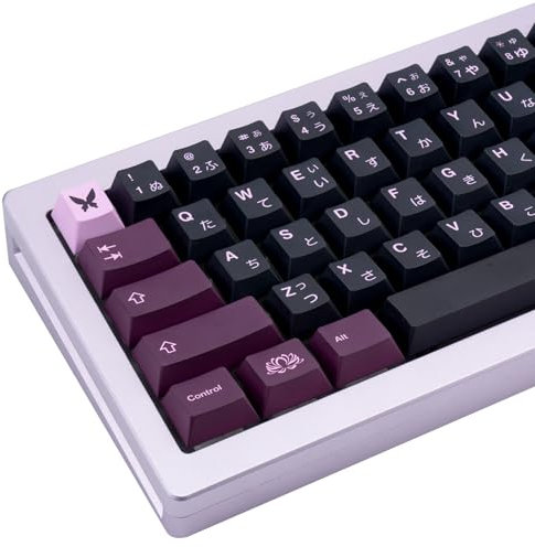 Juego de 130 Teclas de Teclas japonesas moradas – Teclas PBT de con impresión por sublimación, Perfil Cherry para Teclado mecánico ANSI US – Ideal para Personalizar