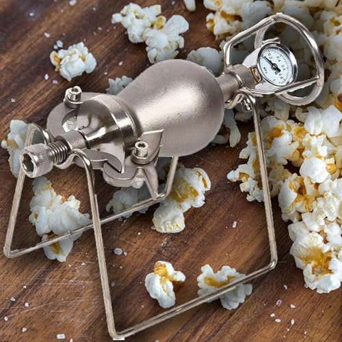 Popcorn Machine Stainless Steel Manual Popcorn Maker, Chinese Traditional Hand Crank Stainless Steel Hand Cannon Food Amplifier, Home Party Hot Air Popcorn Machine(260ml)