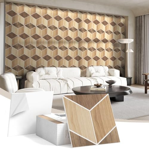 JBER Paquete de 12 paneles acústicos, paneles autoadhesivos a prueba de sonido para paredes, impresión decorativa de grano de madera, azulejos de absorción de sonido para estudio de grabación