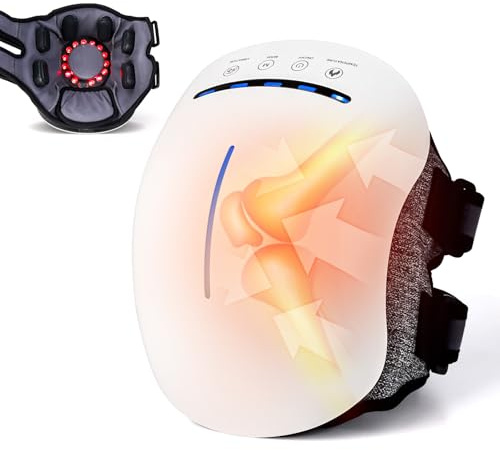 Knie-Massagegerät mit Wärme, Rotlicht und Massage-Therapie, Built-in silicone massage heads with 5 vibration modes and 3 heat levelsCordless