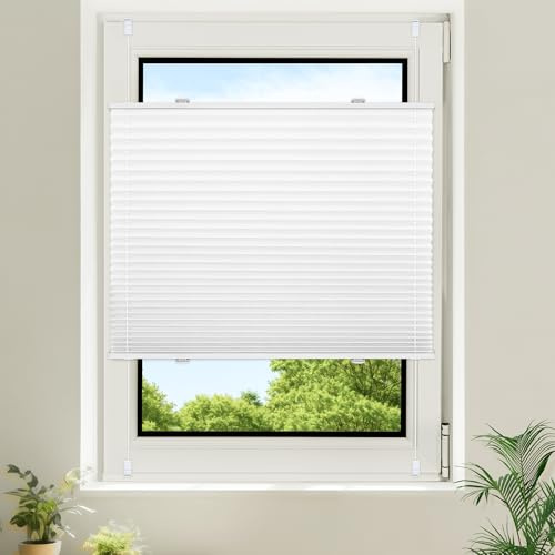 Homland Plissee ohne Bohren Verdunklung Klemmfix,Weiß B40 x H100 cm, Plissee 100% Verdunkelnd & lichtundurchlässig, Plisseerollo für Fenster & Tür