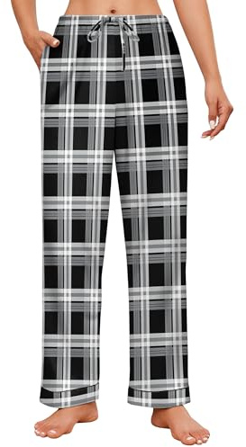 Ekouaer Pantalon Pijama Mujer Suaves Ladies Plaid Pajama Pants con Bolsillos Casual Lounge Pantalones Cordón Elástico S-XXL