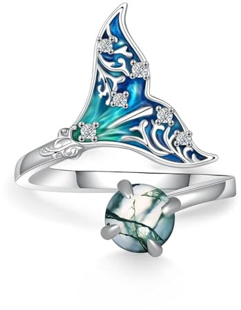 Bague de queue de sirène 925 bagues d’agate en argent Sterling pour les femmes bijoux sirène cadeaux pour les femmes