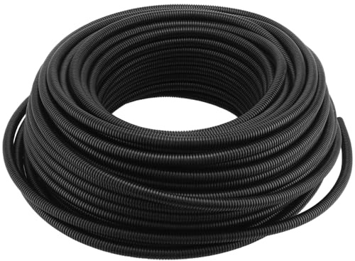 UNGFEI 20m Black PVC Corrugated Flexible Conduit Tube, 12mm ID x 16mm OD Garden Home Bedroom Wire Conduit Tubing Pipe for Protecting Electrical Cables Car