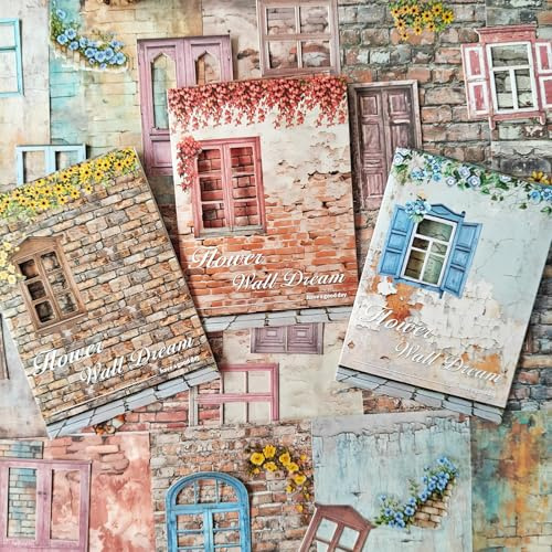 Scrapbook Zubehör Stickers for Bullet Journal,90 Stück Vintage Scrapbooking Zubehör for Planer,Junk Journal,Mixed MediaCollage Card,Verzierungen Handwerk DIY(Old Wall)