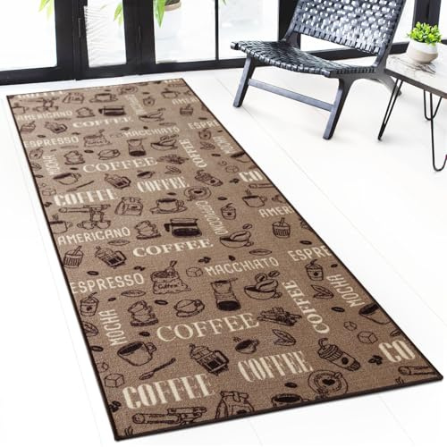 casa pura Teppichläufer mit Muster - maßgefertigter Teppich Läufer für Küche, Flur & Wohnraum - Coffee (80 x 250 cm)