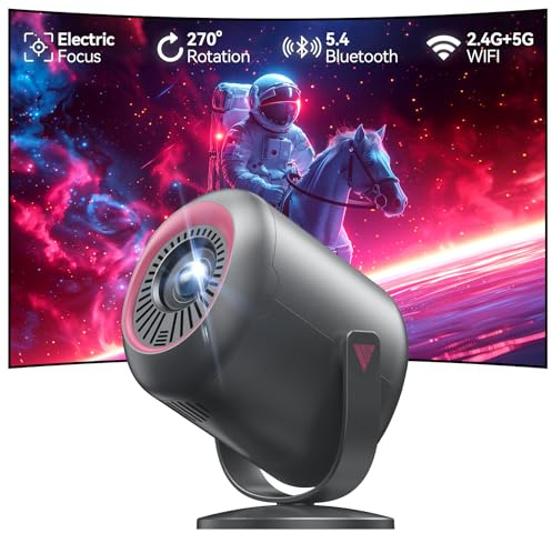 KSAN Projector with Stand, [Electric Focus] 1080P WiFi Projector with Bluetooth, Portable Movie Projector for Indoor Outdoor Use, HDMI/USB/Type C/3.5mm AV for IOS/Android/Windows/TV Stick/PS5