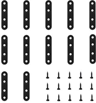 12 Pcs Black Straight Brace, Flat Straight Bracket with Screws, 2.99 x 0.63 Inch Repair Bracket, for Tables, Cabinets, Bookshelves